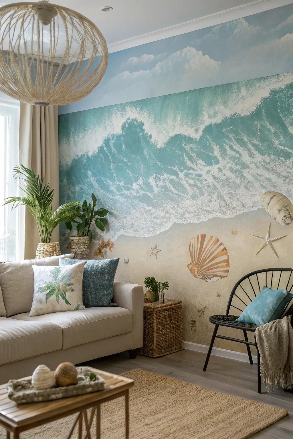 Introduce shoreline calm indoors through shore wall covering.