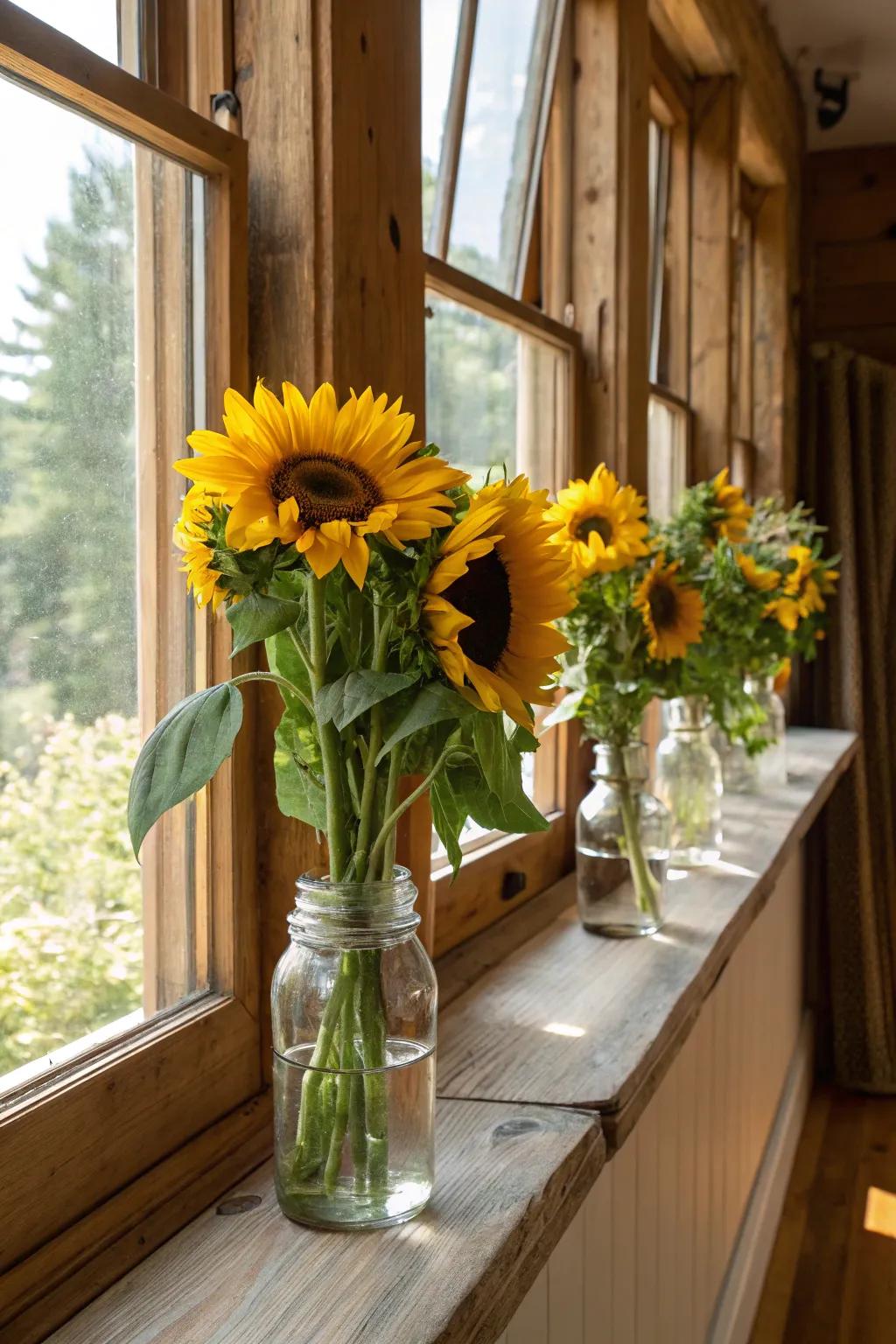 Bestow pastoral allure upon your kitchen by means of sunflower-laden conserving vessels.