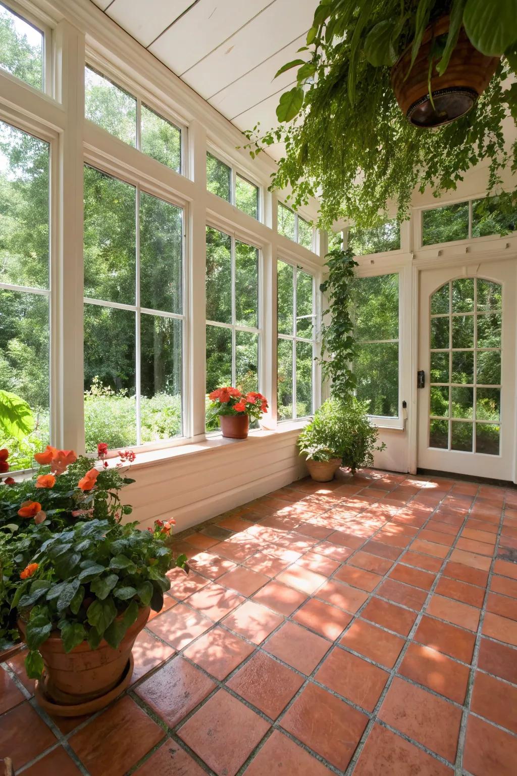 Terracotta tiles enrich your sunroom with timeless appeal and strength.