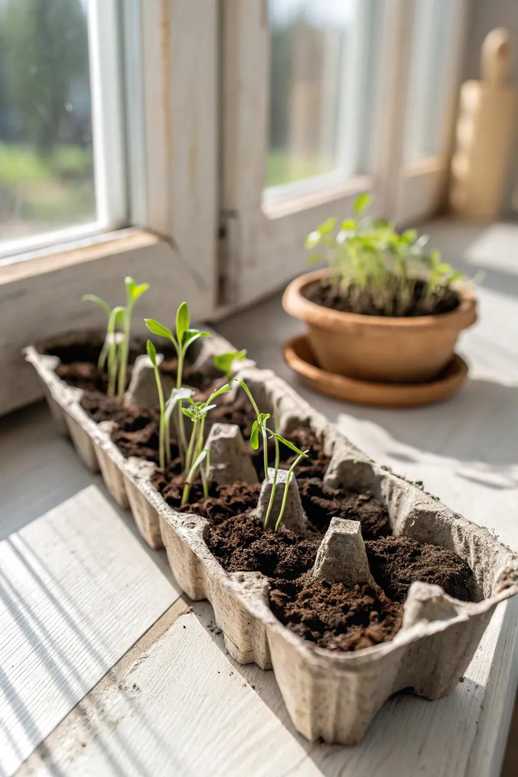 Nurture fresh starts with adorable cellular carton seedling platforms, ideal for your interior miniature garden!