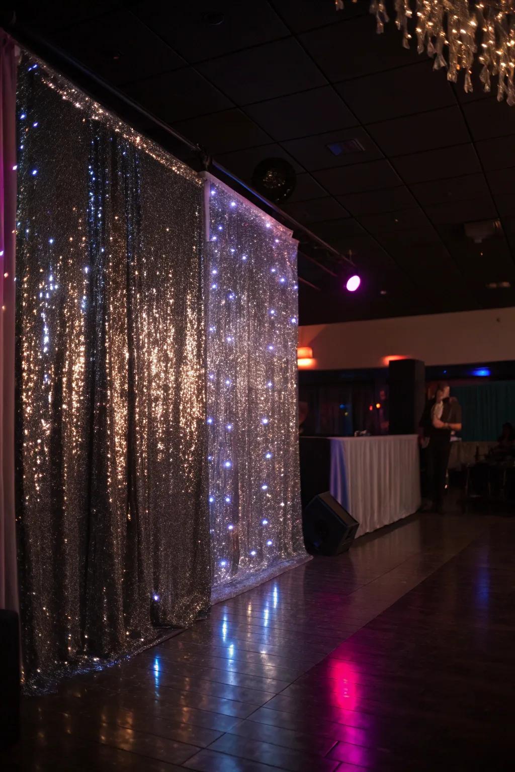 A shimmering sequin backdrop that beautifully captures and reflects the light.