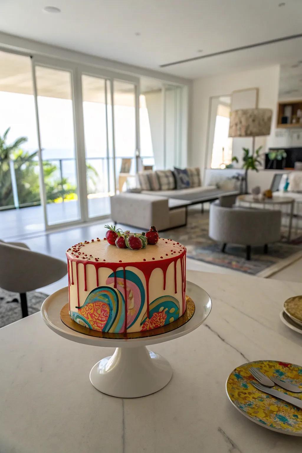 A creatively abstract cake that distinguishes itself through its contemporary design.