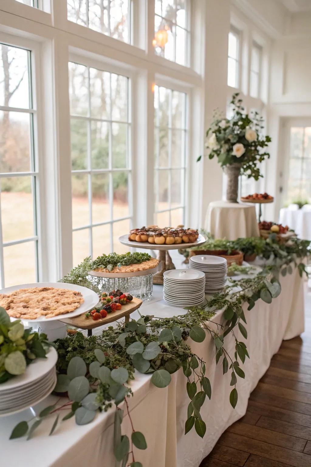 Plant life introduces a refreshing aspect to any buffet presentation.