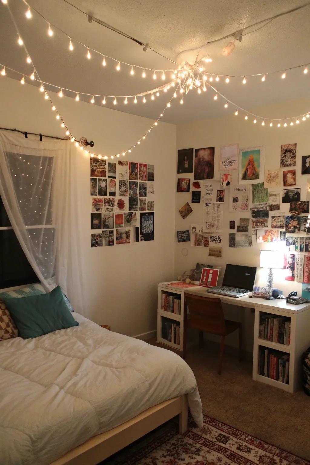 Twinkle lights can infuse the room with warmth and enchantment.