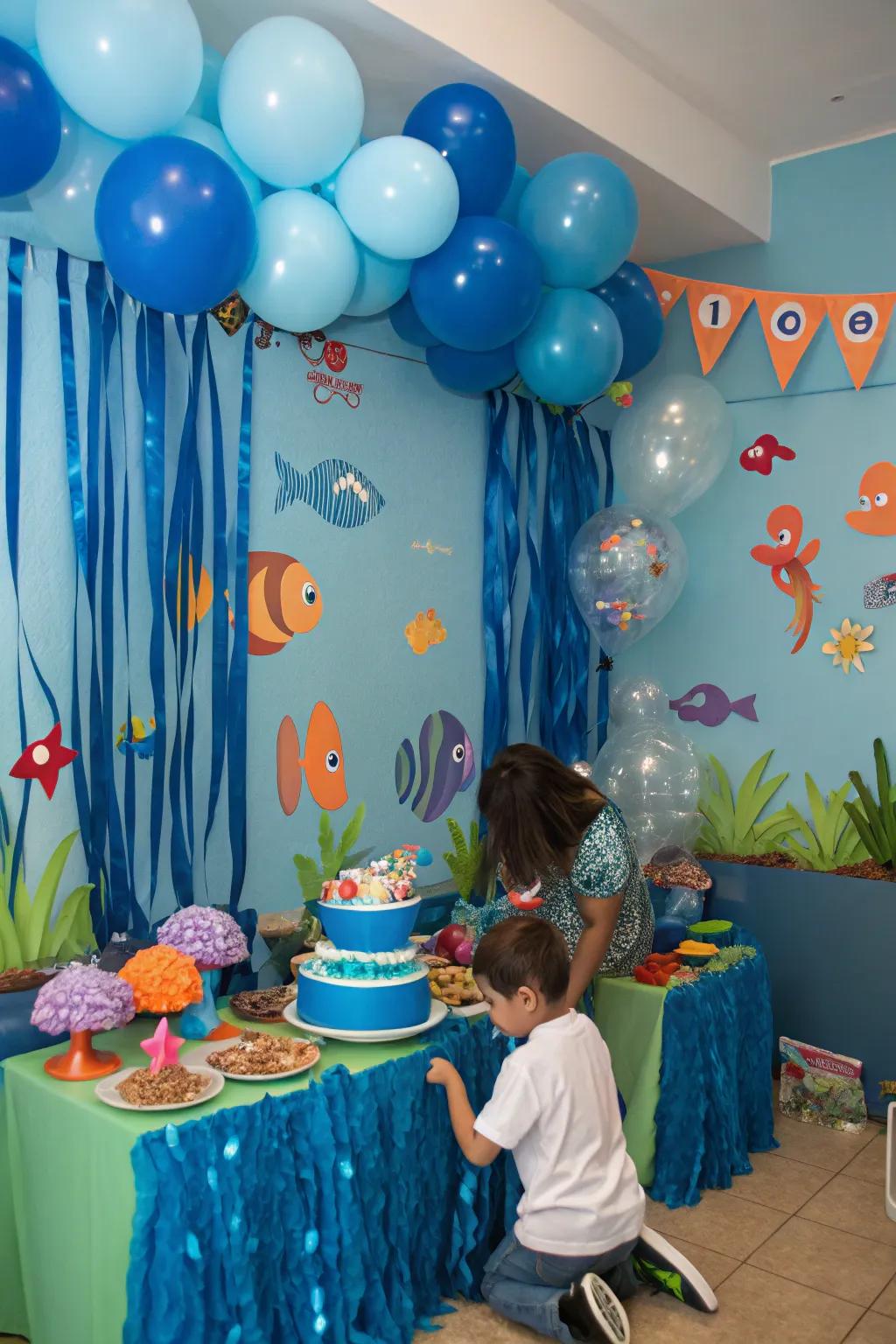 Underwater-themed arrangement with captivating sea creatures.