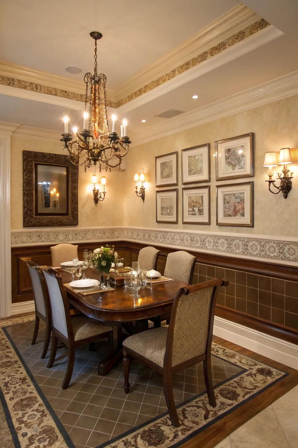 Chair rail trims add a sophisticated border to your dining spaces.