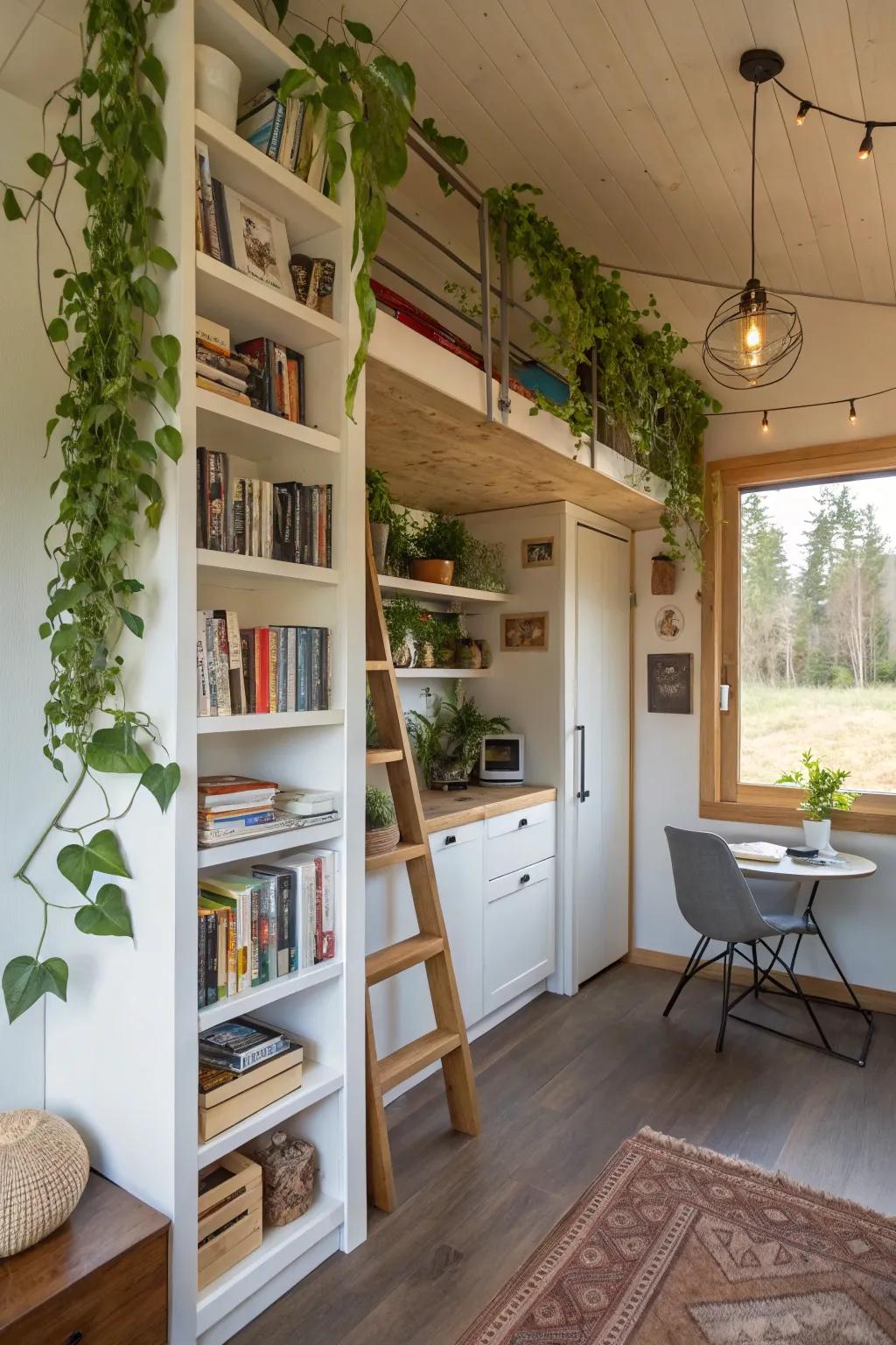 Vertical storage options maintain a clear and organized floor area.