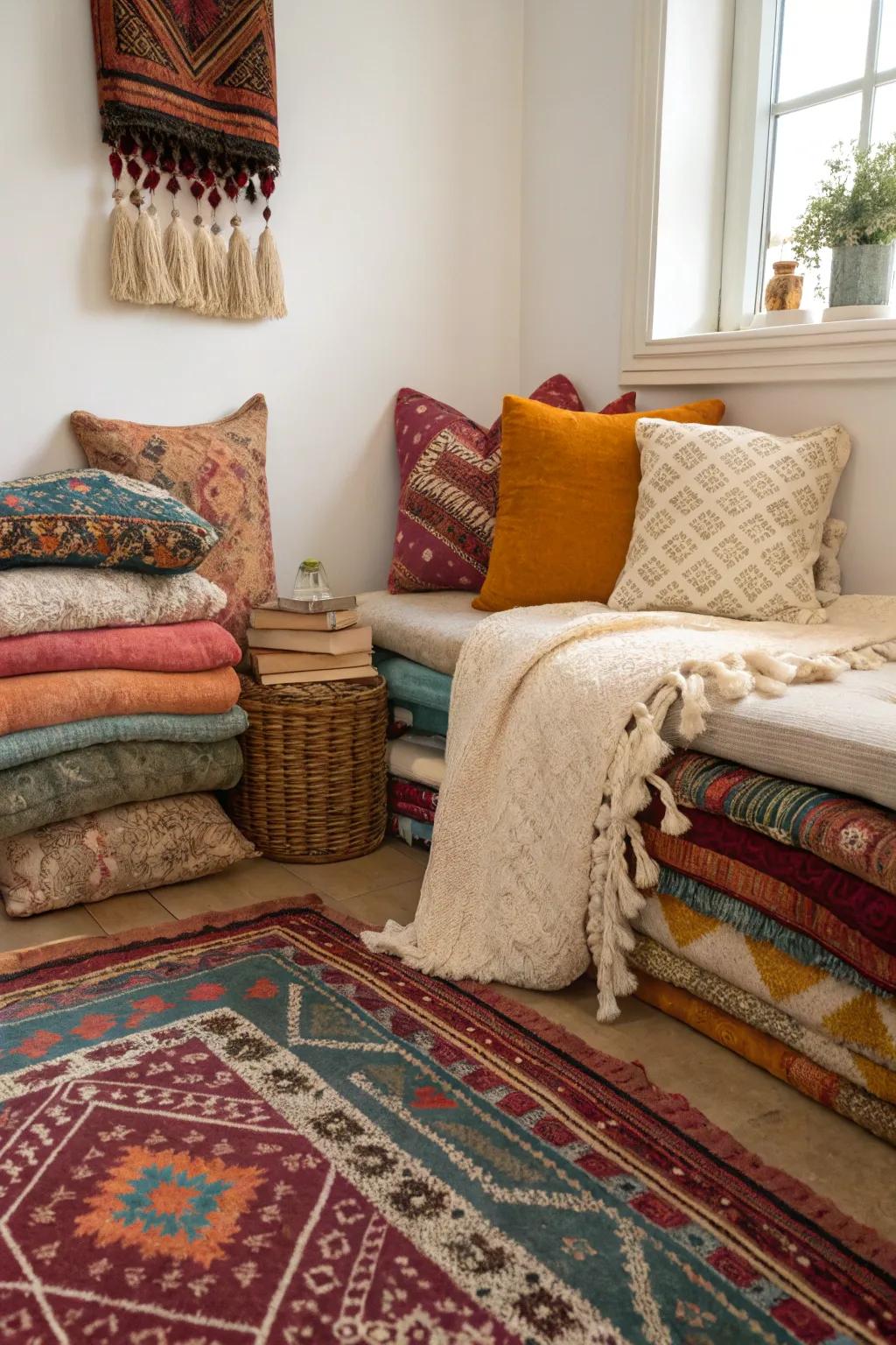 Textiles foster a comfortable vibe in any compact area.