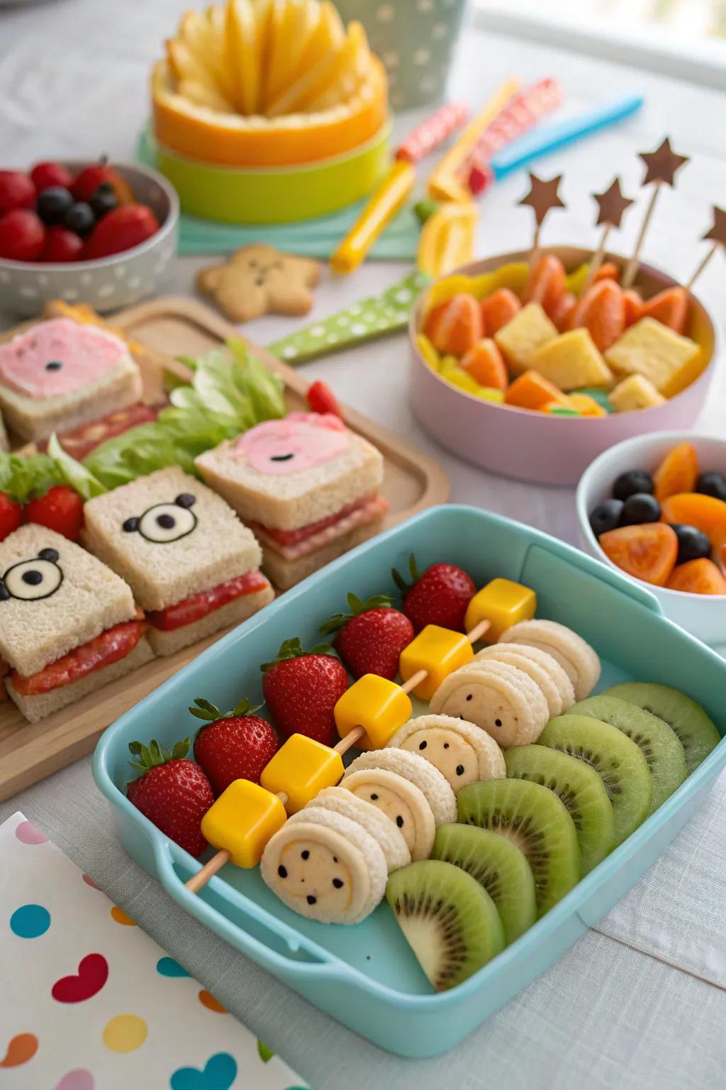 A themed treat display that charms toddlers with playful and tasty treats.