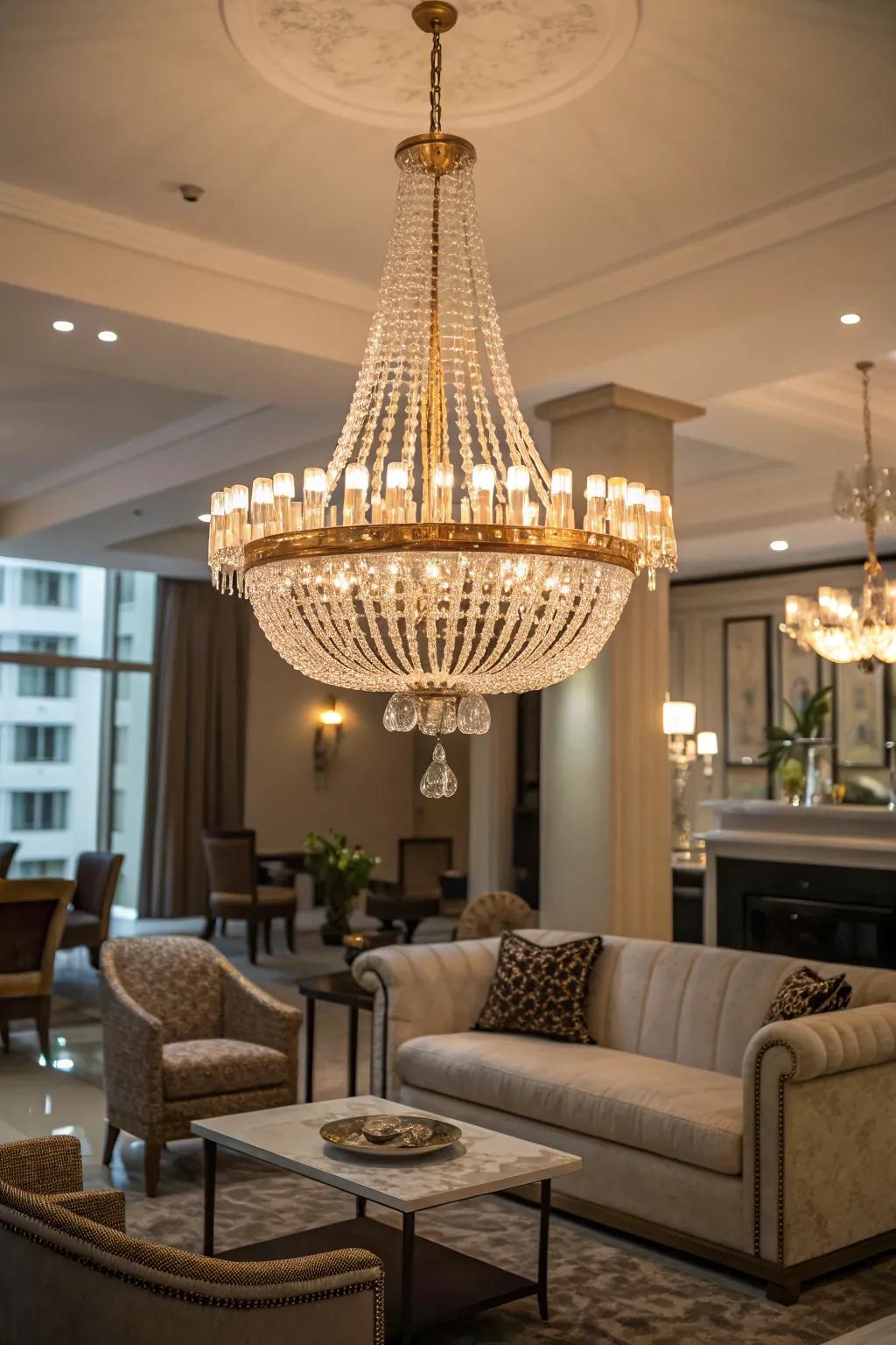 A chandelier embodying the quintessence of transitional design.