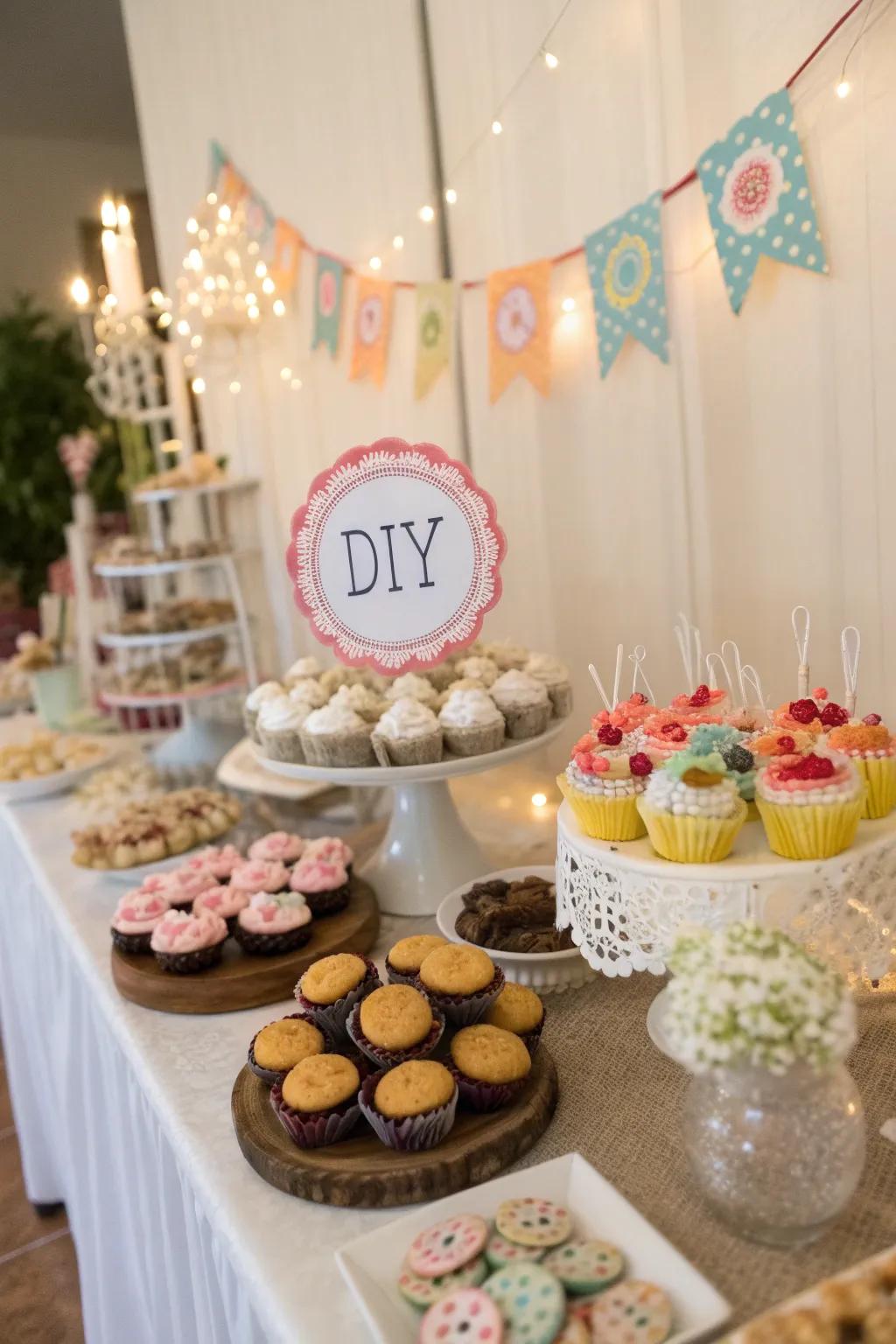 Personalized treat table with DIY decor.