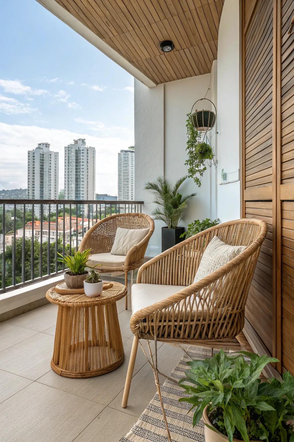 Embrace natural elements like rattan and timber for a grounded touch.