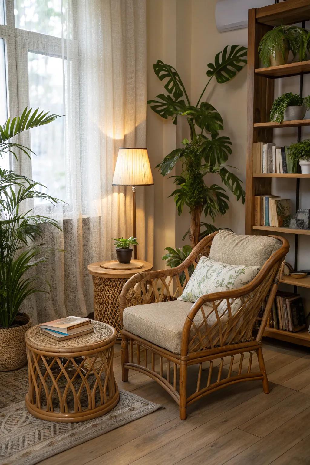 The inclusion of natural materials brings a cozy and organic atmosphere into any space.