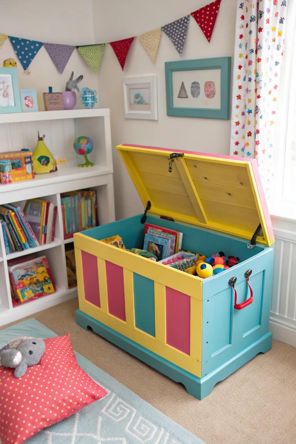 This vibrant trunk transforms toy storage into an enjoyable and structured activity.