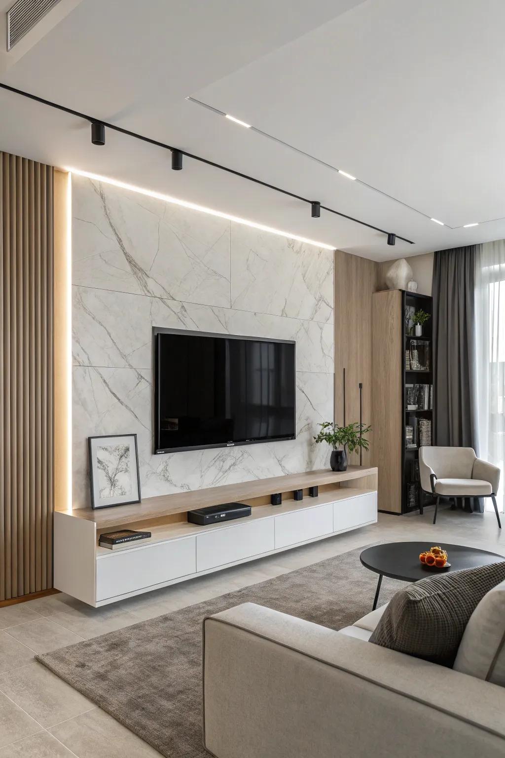 Neat lines and simplicity define this simple TV wall design.