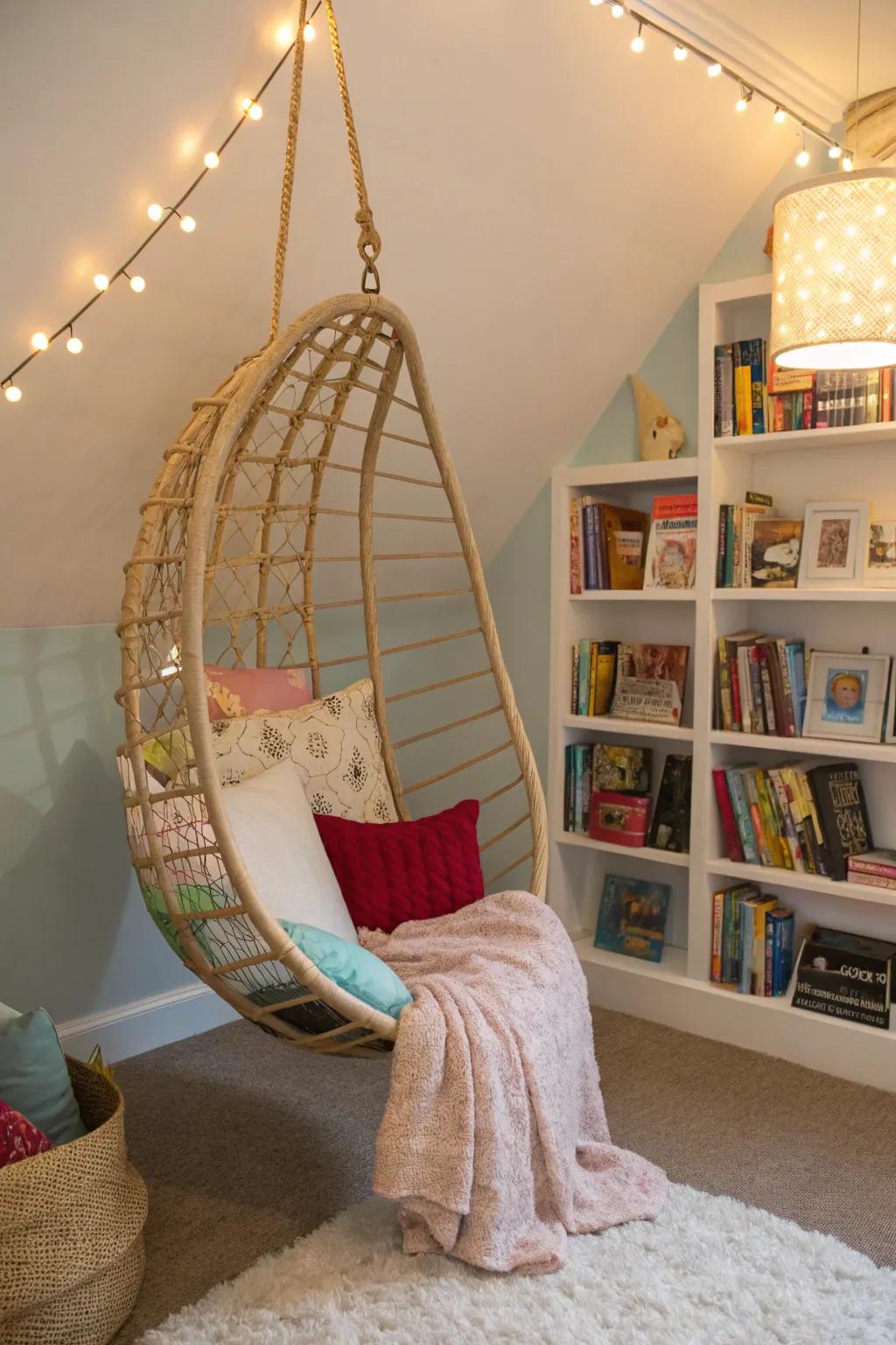A reading nook fosters relaxation and peaceful moments in a busy tween's life.