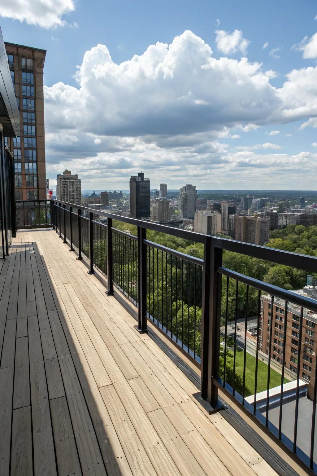 Strong black and natural wood create a contemporary and dramatic deck.