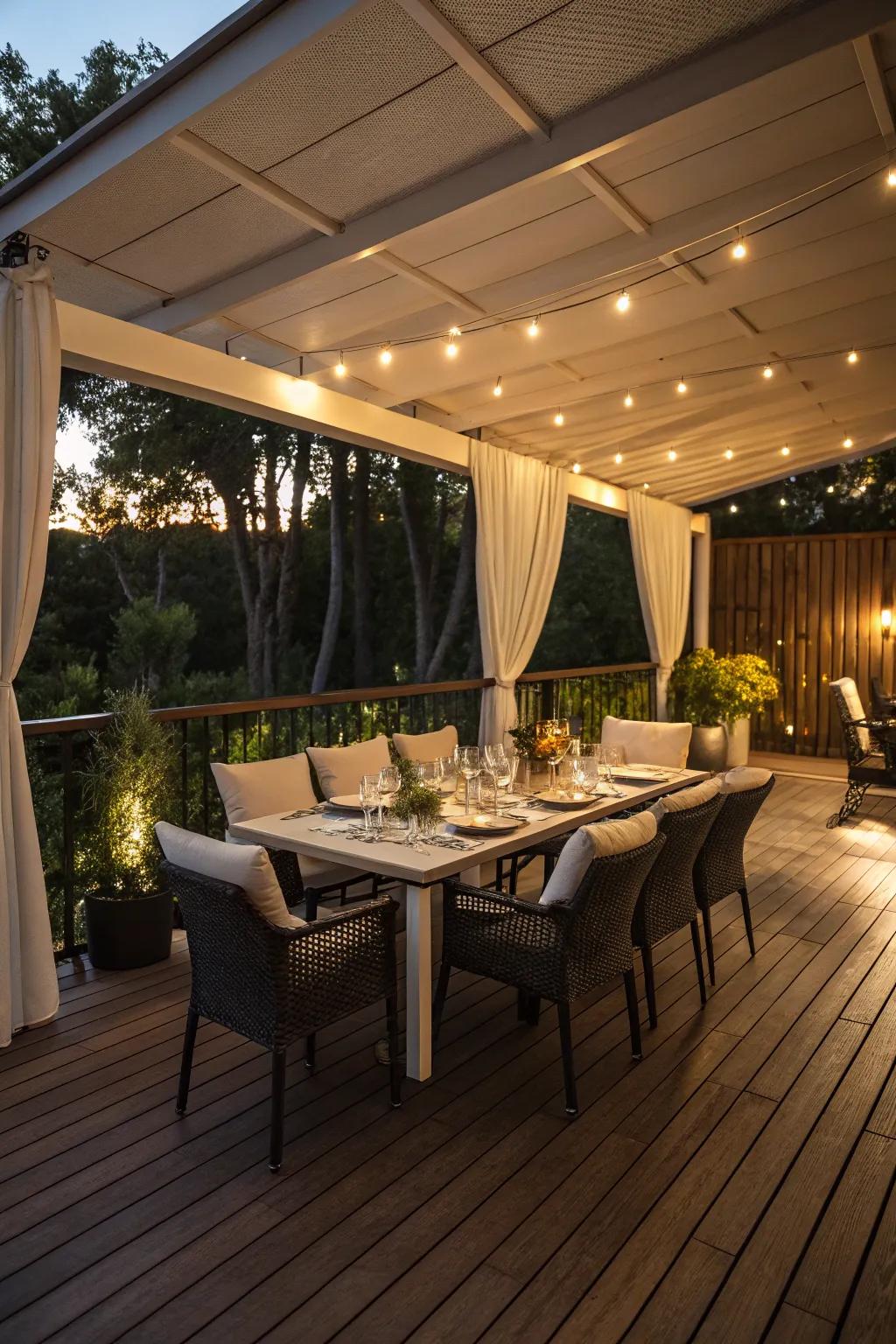 An appealing open-air dining area under the deck, ideally suited for family meals.