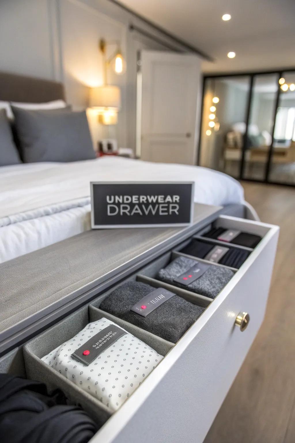 Markers make locating your underclothes quick and easy.