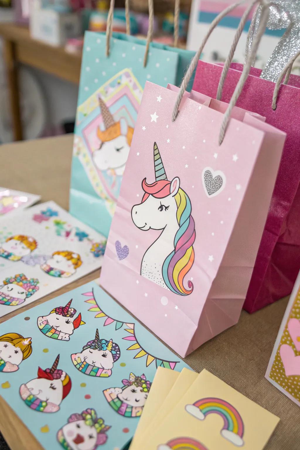 Do-it-yourself equine goodie bags showcasing a vibrant assortment of stickers.