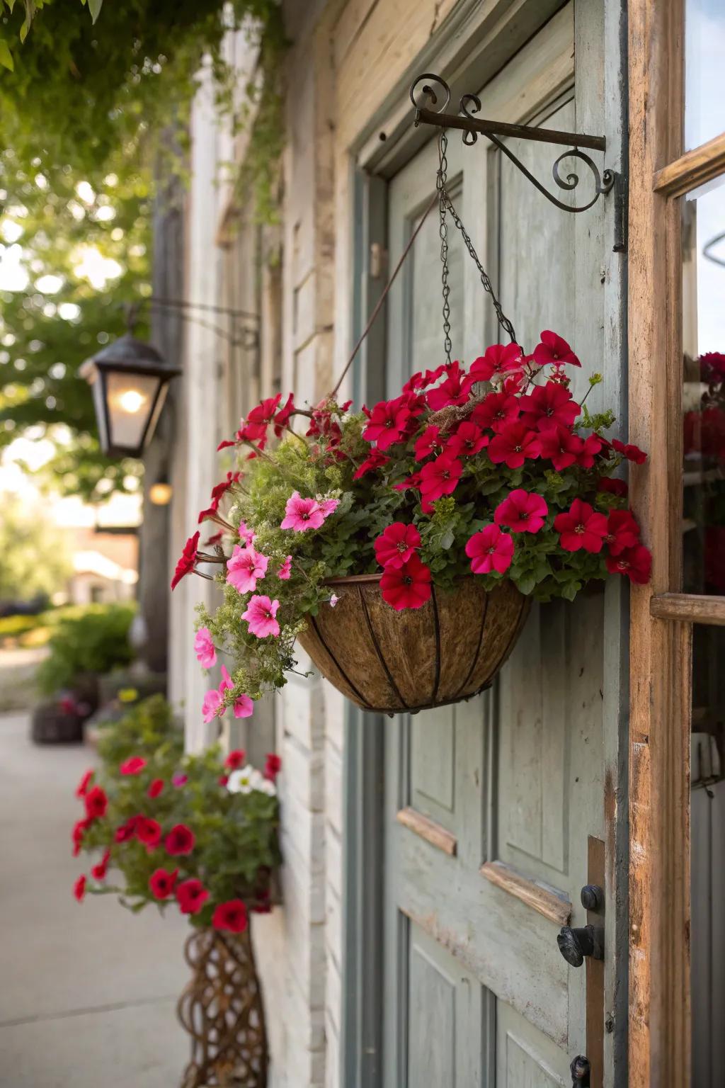 A floral basket enhances a rejuvenating and festive element to your Valentine's door.