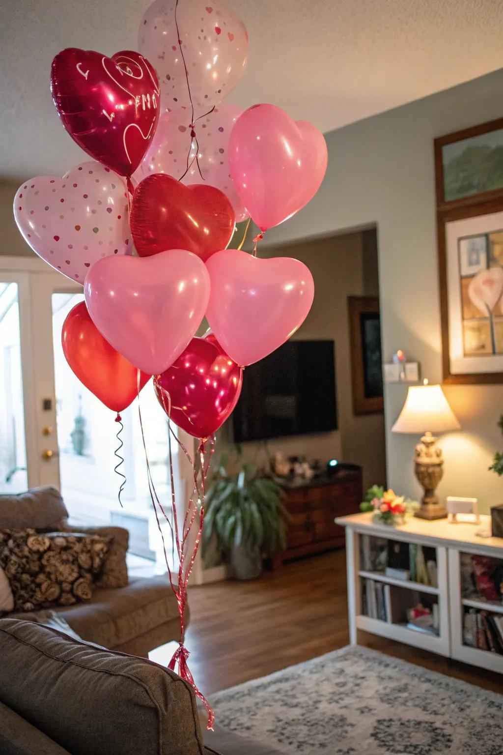 Add a playful element to your Love Day decor with heart-shaped balloons.