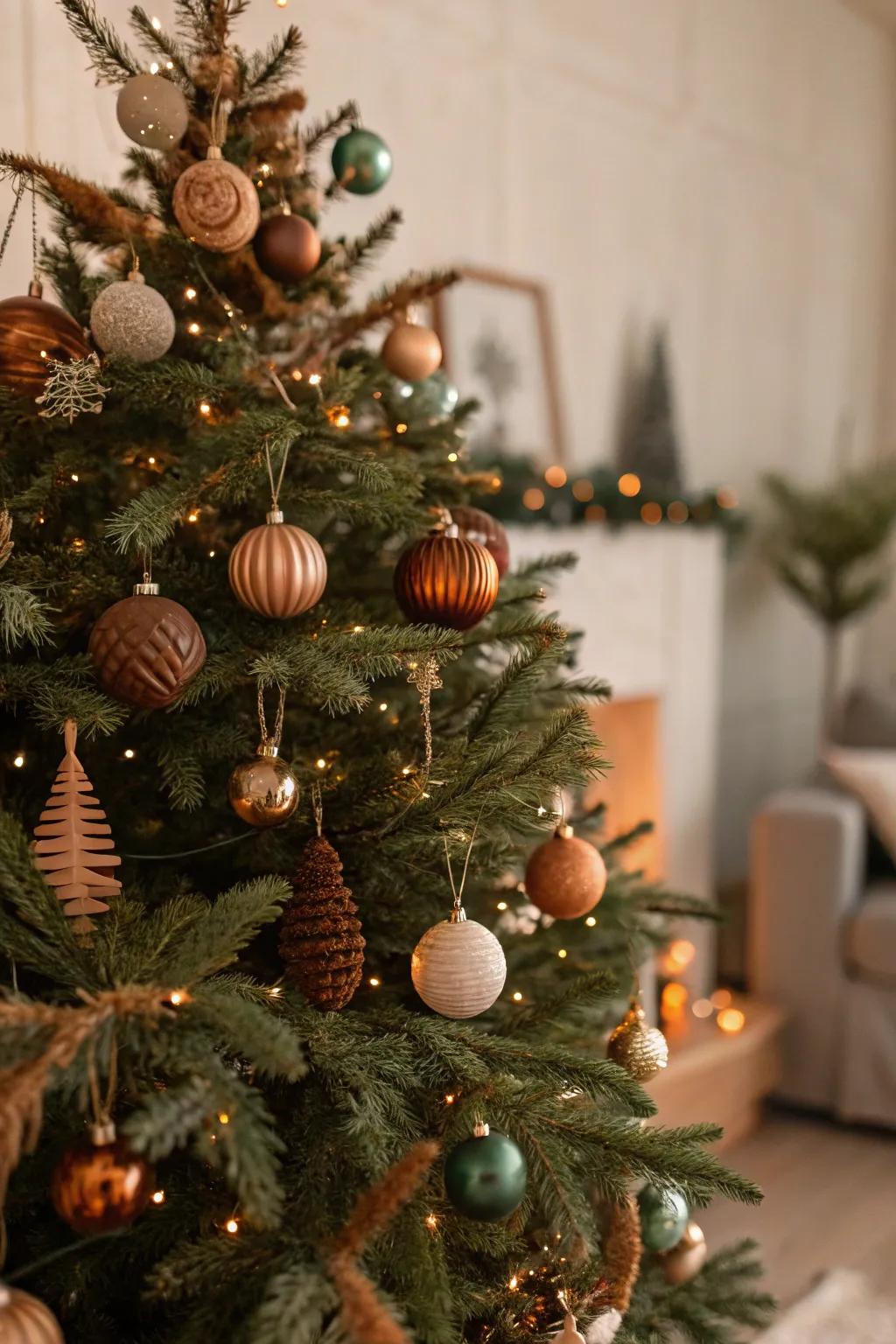 Soft tones evoke nostalgia on this vintage Christmas tree.
