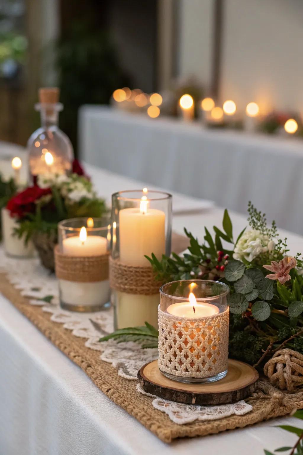 Differing candle heights impart dynamic charm to your centerpiece.