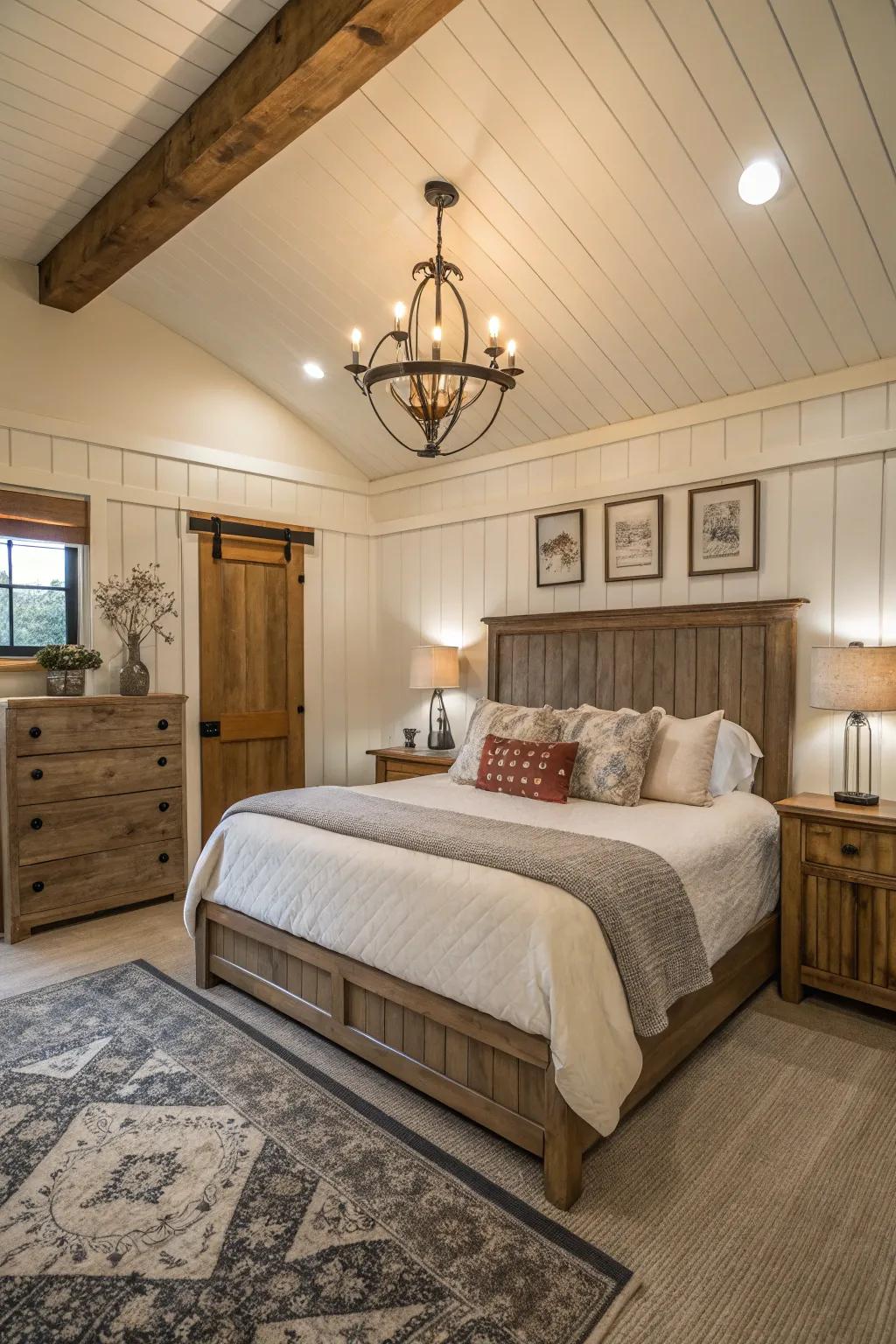 Beadboard paneling enriches down-to-earth allure in any primary suite.