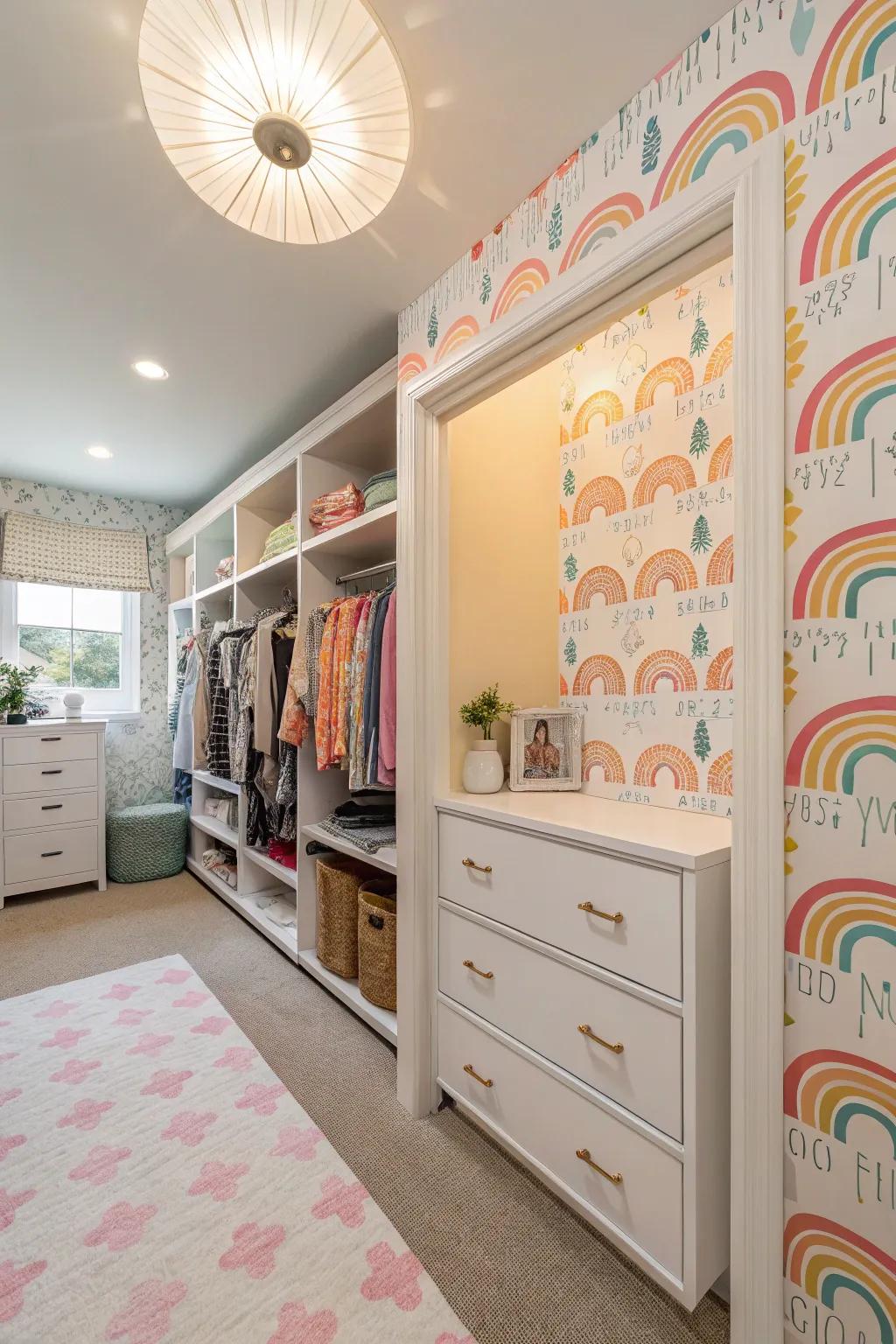 Removable wallpaper effortlessly adds personality.