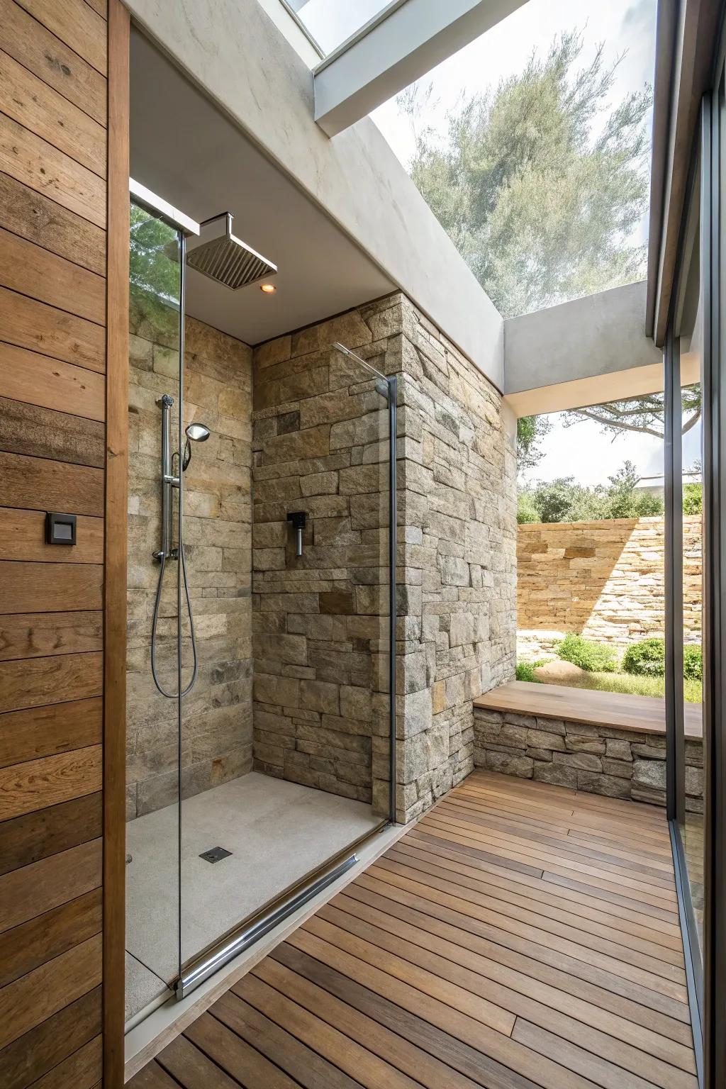 Natural materials provide a calming, organic sensation to the bathroom.