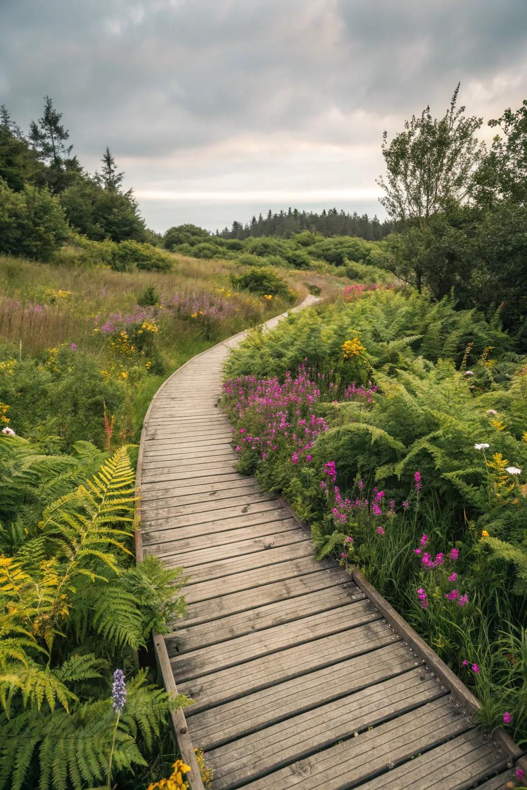 Timber walkways contribute warmth and countryside charm to any garden.