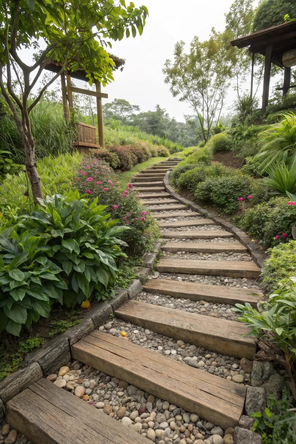 Elevated treads introduce a significant touch to any garden walkway.