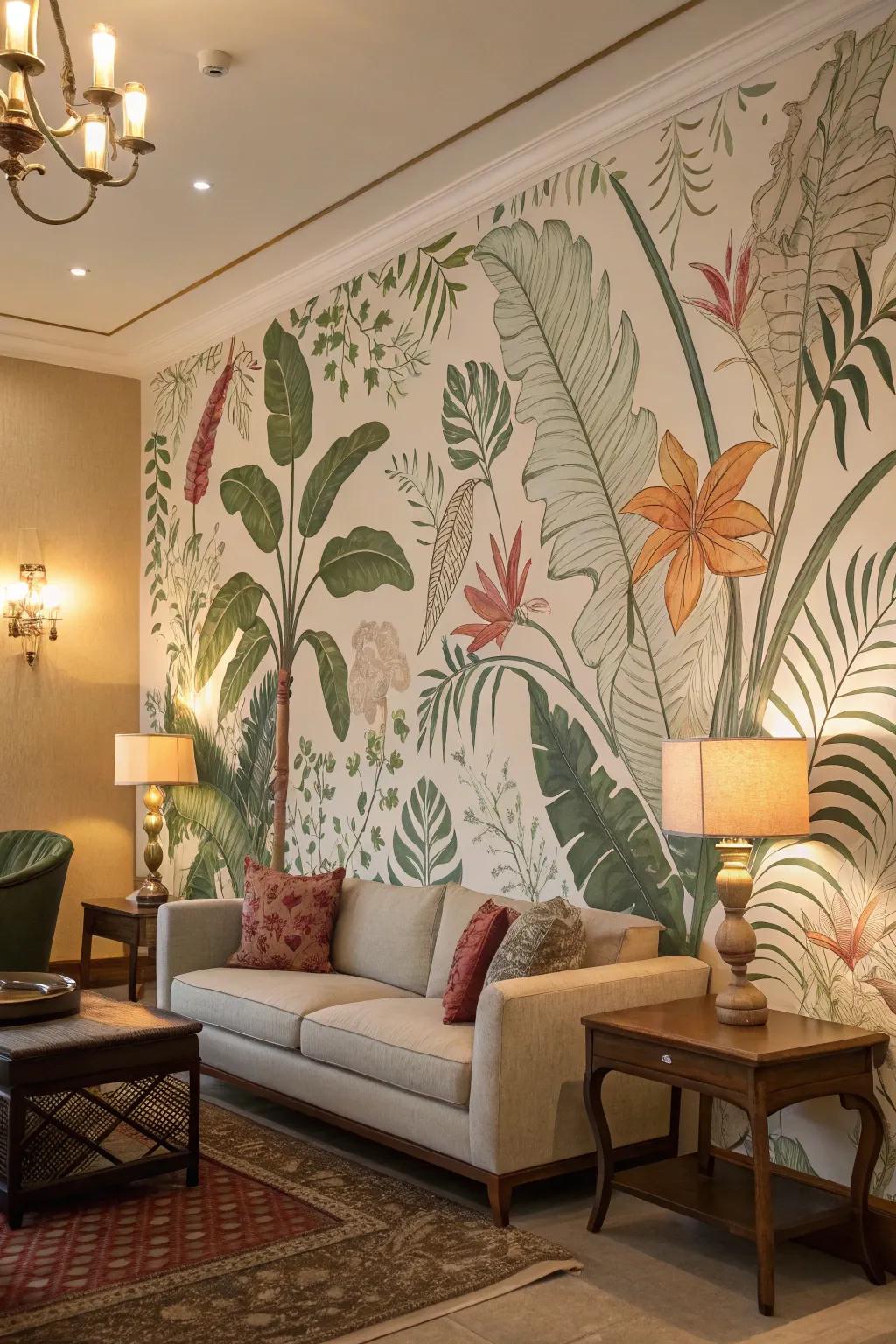 Celebrate nature within your home with a vibrant botanical mural.