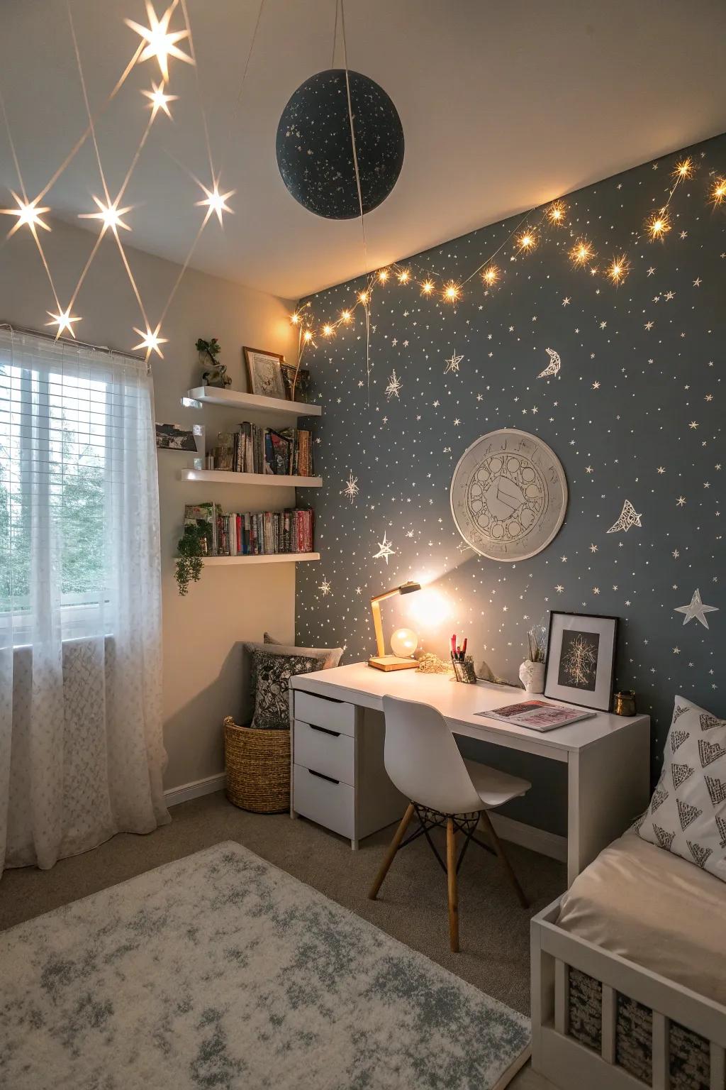 Stellar patterns upon the walls encourage reverie and wonder.