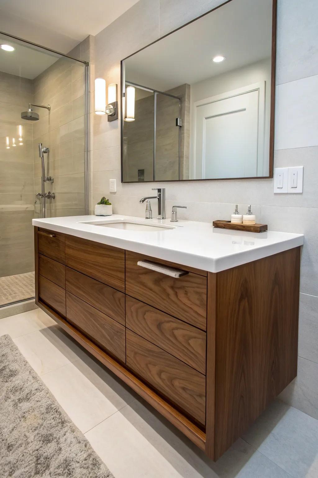 The striking combination of pecan and white creates a refreshed, immaculate appearance.