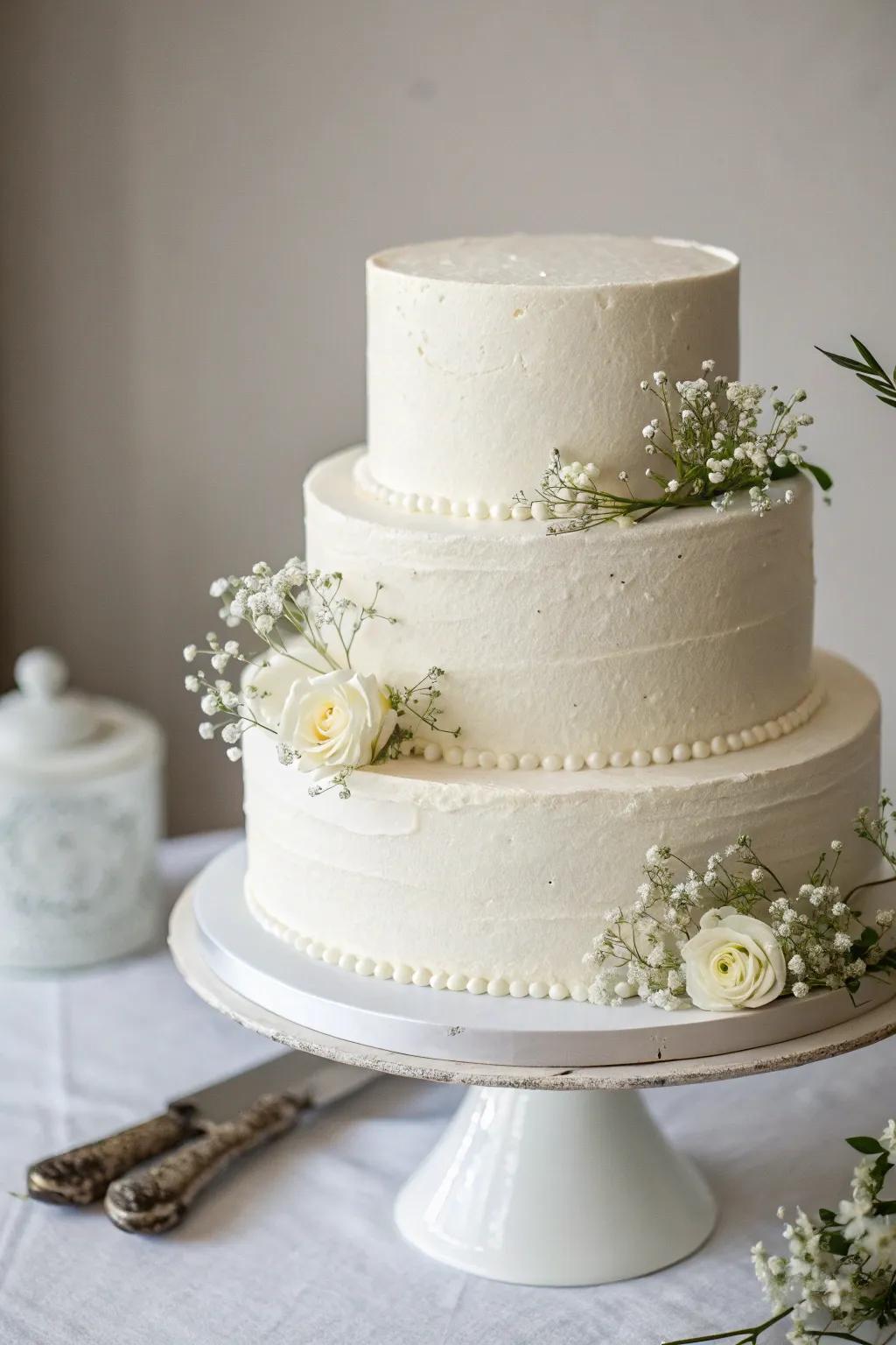 A minimalist ivory cake that exudes sophistication and chic style.