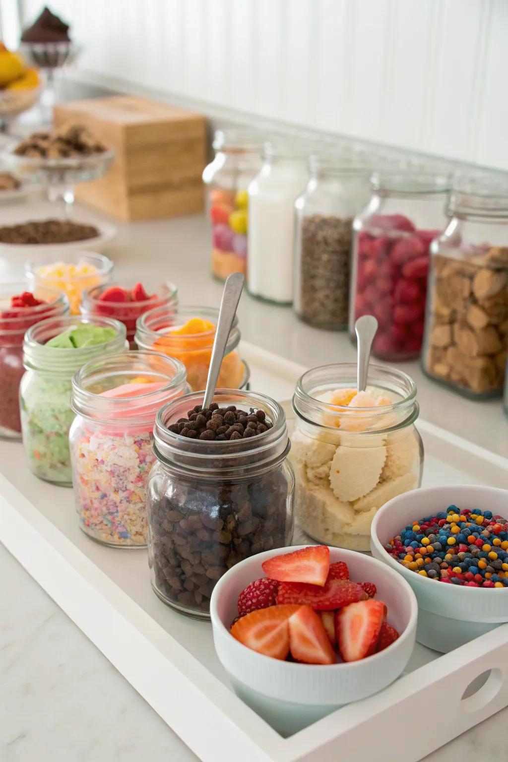 A design-your-own sweet treat bar where guests can create their perfect dessert.