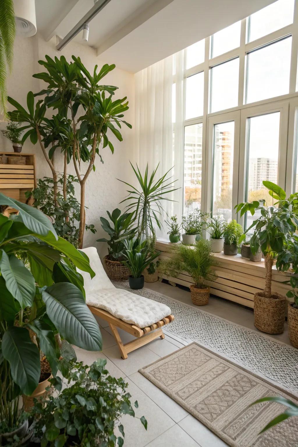 Verdant tranquility: Merging the essence of nature within your wellness domain.