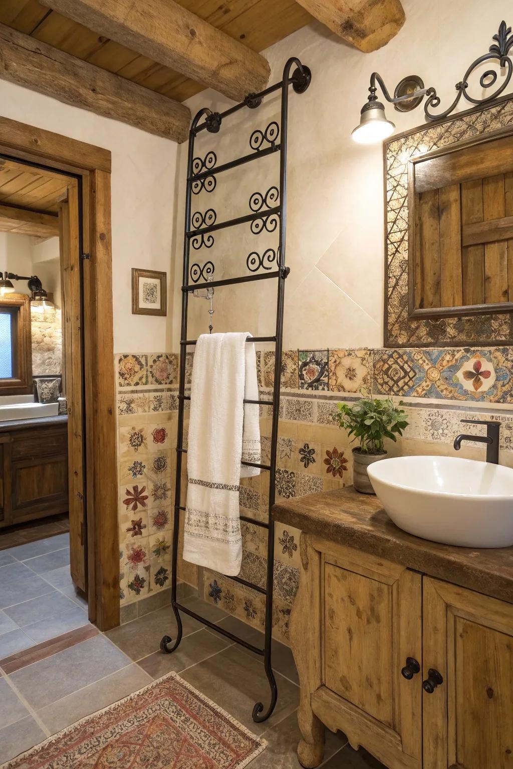 Metal embellishments impart an authentic Western feel to this bathroom.