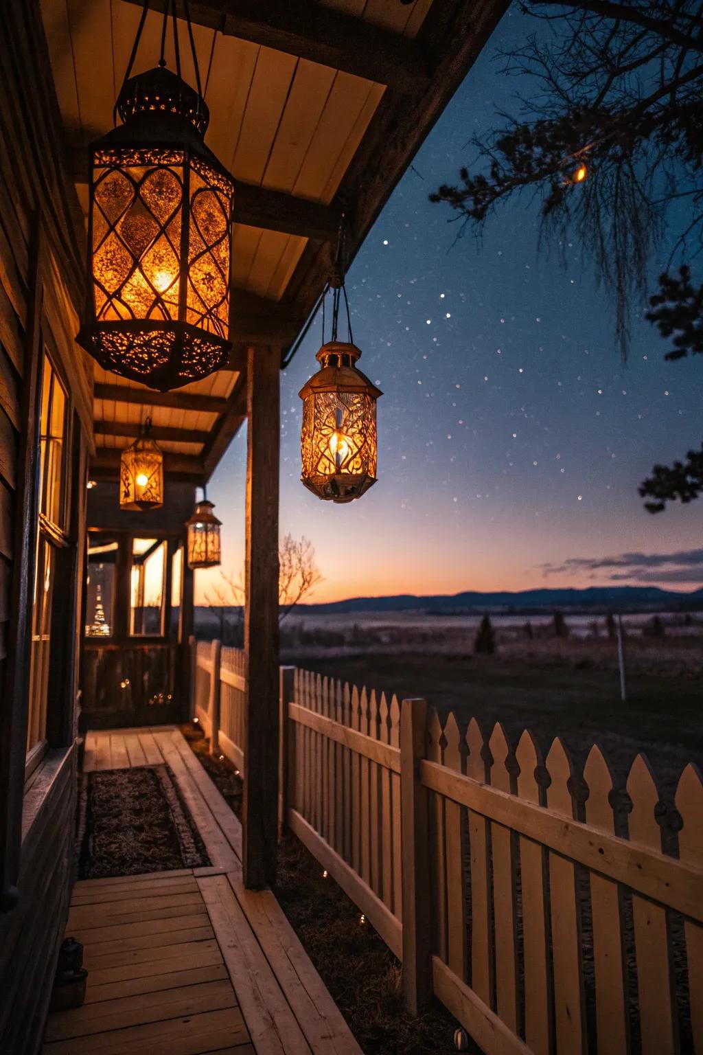 Produce an enchanting gleam with warm hanging lights.