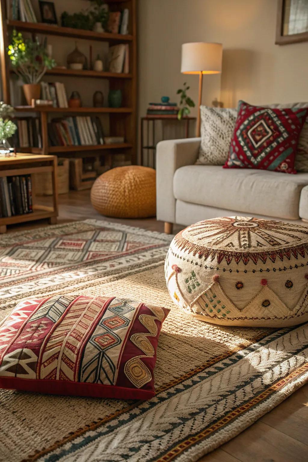 Detailed fabrics heighten the snugness and dimension of your Western living space.