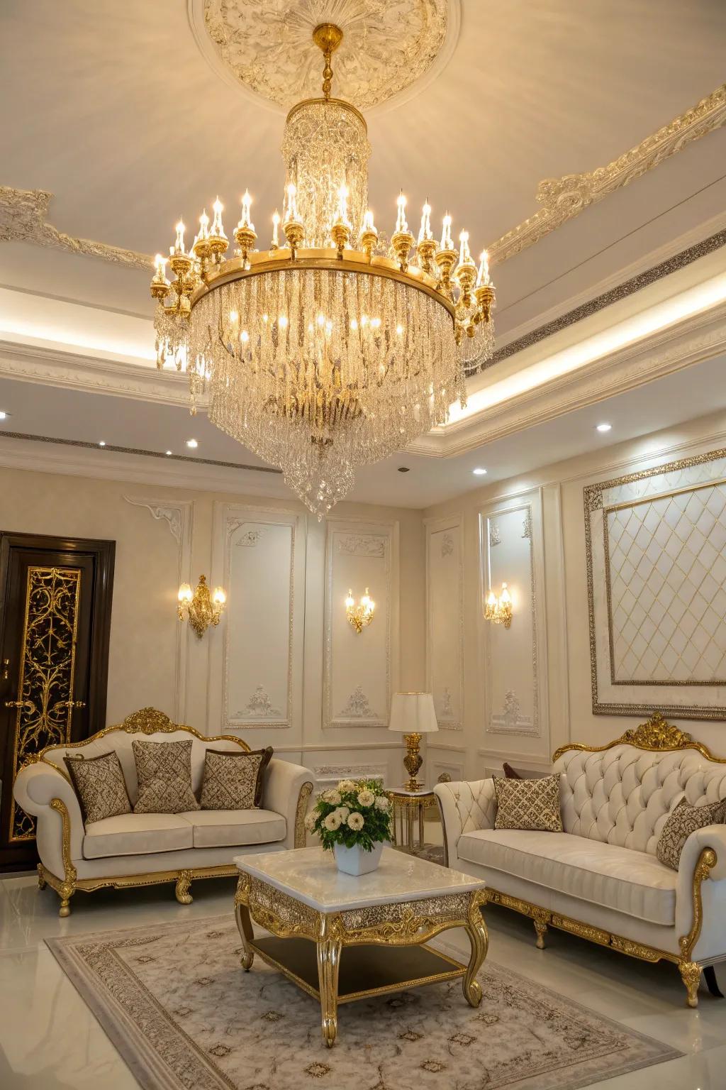 Gold lighting elements radiate elegance and flair.