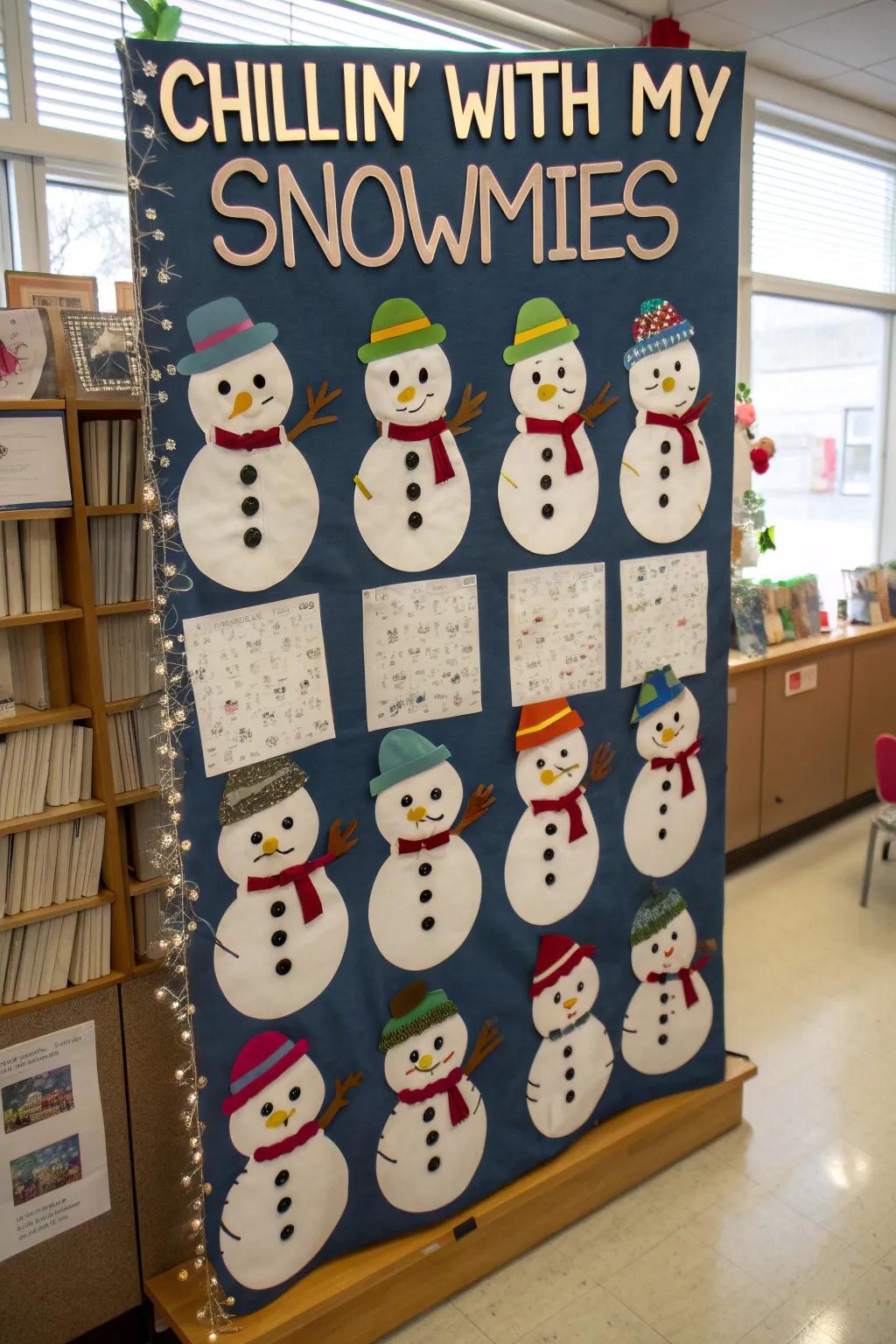 This board is both funny and poignant because to the customized snowmen.