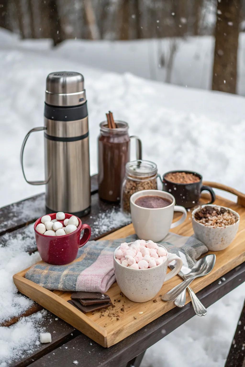 Set up a delightful hot chocolate bar for your winter picnic.