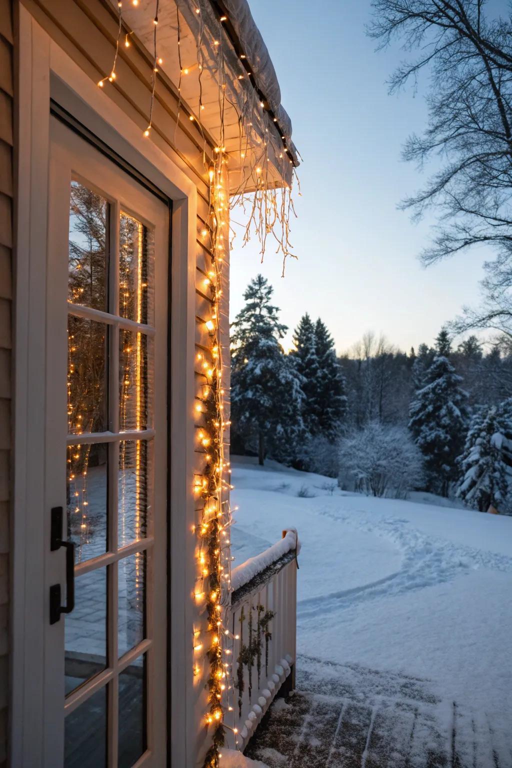 Tinsel lights craft a magical shimmer around your entrance.
