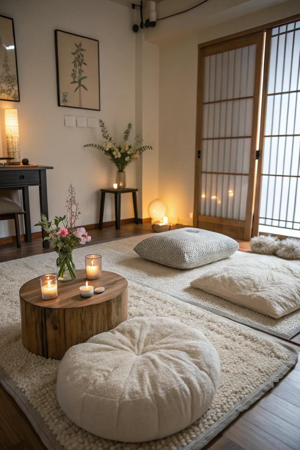 Soft textiles contribute comfort and warmth to the space.