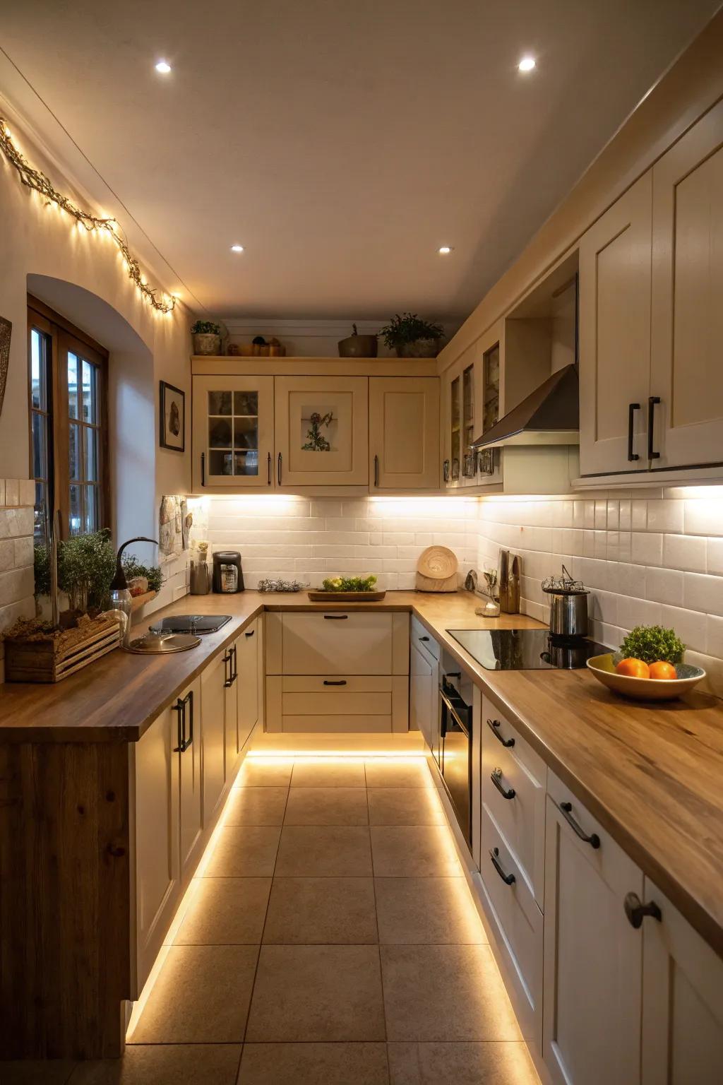 Under-cabinet illumination enriches both functionality and atmosphere.