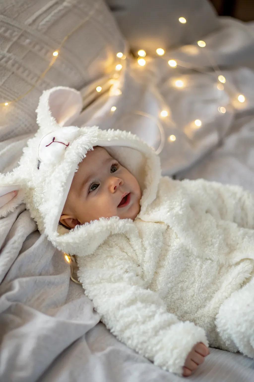 Snuggle up with this endearing lamb outfit.