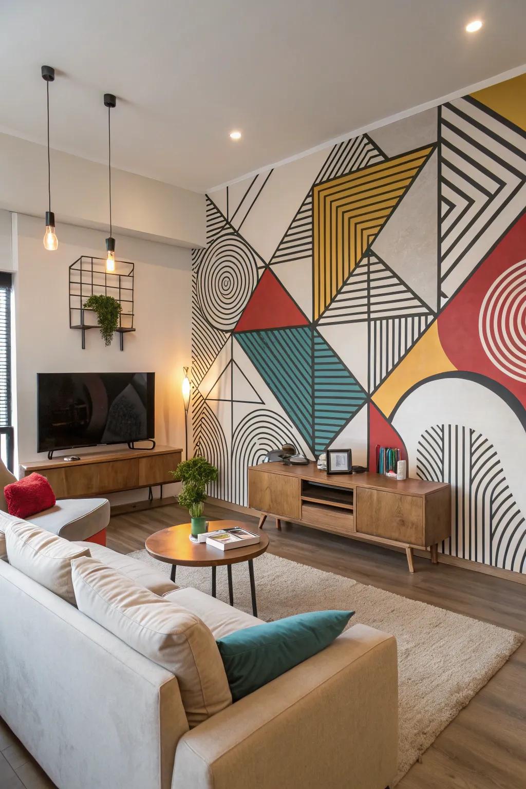 Modernize your space with symmetrical figure murals.